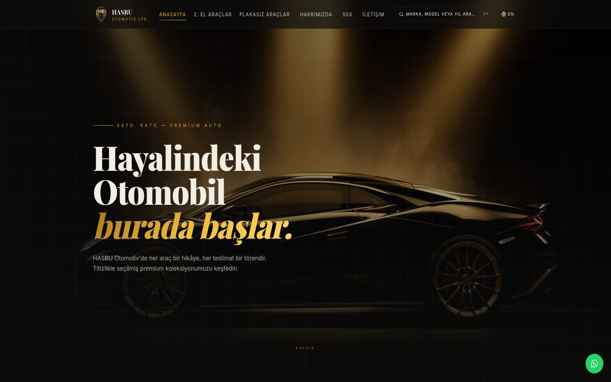 HASBU Otomotiv web sitesi ana sayfa tasarımı